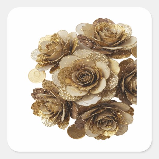 Dynamisch zilver GOLDEN ROSES Labelontwerp Vierkante Sticker (Voorkant)