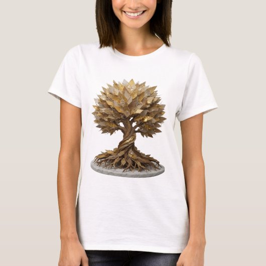 Dynamisch zilver Gouden Boom des Levens aangepast T-shirt (Voorkant)