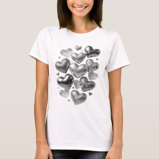 Dynamisch zilver HEARTS shirt ontwerp (Voorkant)