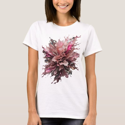 Dynamisch Zilver & Roze ABSTRACTE KUNST Maatwerk T T-shirt (Voorkant)
