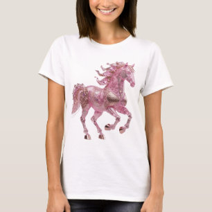 Dynamisch Zilver ROZE GLAS PAARD Artistiek Motief T-shirt