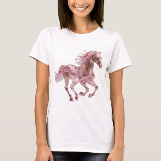 Dynamisch zilver ROZE GLAS PAARD Statement Design T-shirt (Voorkant)