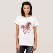 Dynamisch zilver ROZE GLAS PAARD Statement Design T-shirt (Voorkant volledig)