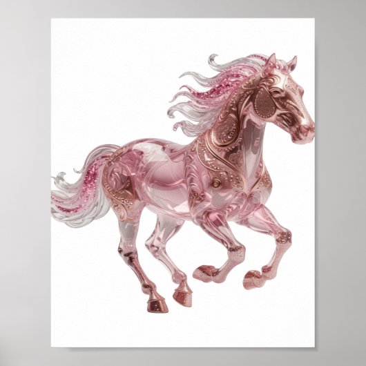 Dynamisch Zilver ROZE GLAS PAARD Statement Ontwerp Poster (Voorkant)