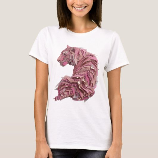 Dynamisch Zilver ROZE TIJGER 3D-tekstkunst T-shirt (Voorkant)