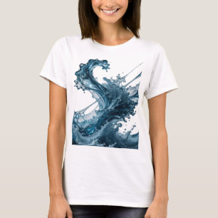 Dynamisch Zilver WATER WAVE Artistiek Motief T-shirt