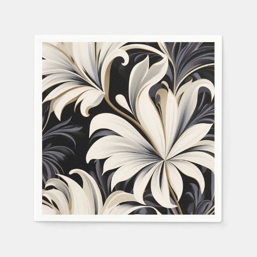 Dynamisch zwart-wit botanisch patroon servet (Voorkant)