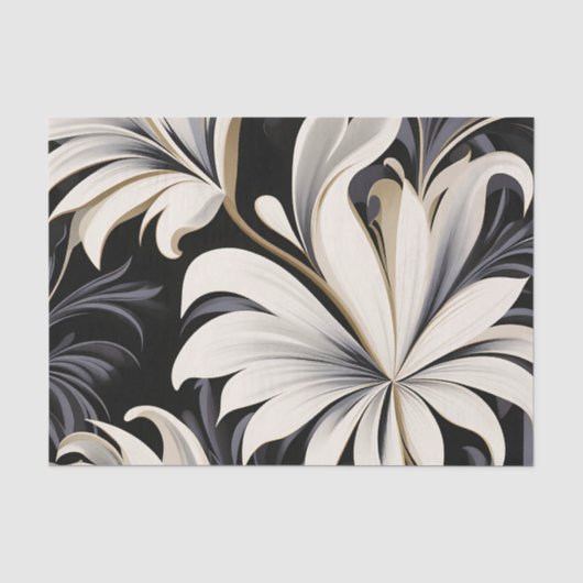 Dynamisch zwart-wit botanisch patroon tissuepapier (Voorkant)