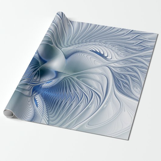 Dynamische Abstracte blauwe tinten Fractal Art Cadeaupapier (Uitgerold)