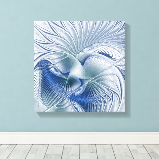 Dynamische Abstracte blauwe tinten Fractal Art Canvas Afdruk (Insitu (Houten vloer))