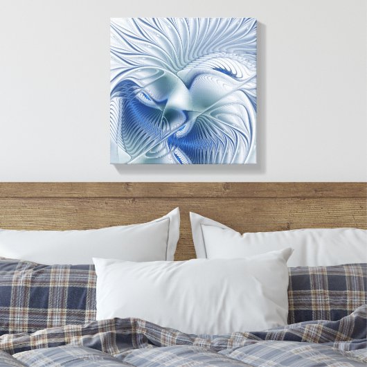 Dynamische Abstracte blauwe tinten Fractal Art Canvas Afdruk (Insitu (Slaapkamer))