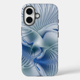 Dynamische Abstracte blauwe tinten Fractal Art iPhone 16 Hoesje