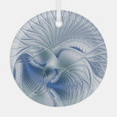 Dynamische Abstracte blauwe tinten Fractal Art Glas Ornament (Voorkant)