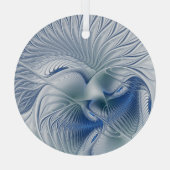Dynamische Abstracte blauwe tinten Fractal Art Glas Ornament (Achterkant)
