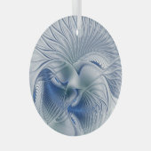 Dynamische Abstracte blauwe tinten Fractal Art Glas Ornament (Voorkant Rechts)