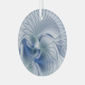 Dynamische Abstracte blauwe tinten Fractal Art Glas Ornament (Voorkant links)
