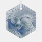 Dynamische Abstracte blauwe tinten Fractal Art Glas Ornament (Voorkant)