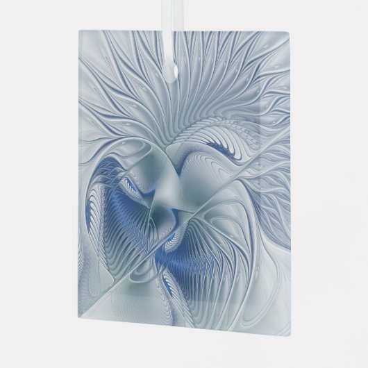 Dynamische Abstracte blauwe tinten Fractal Art Glas Ornament (Voorkant links)