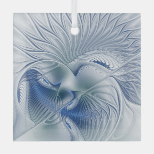 Dynamische Abstracte blauwe tinten Fractal Art Glas Ornament