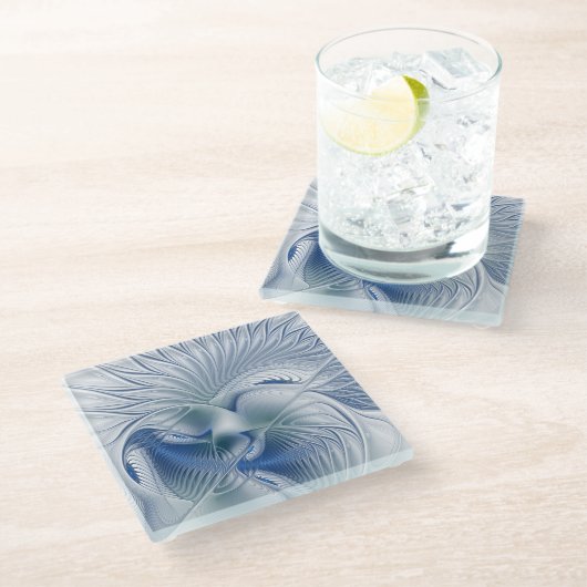 Dynamische Abstracte blauwe tinten Fractal Art Glazen Onderzetter (Schuin)