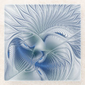Dynamische Abstracte blauwe tinten Fractal Art Glazen Onderzetter (Voorkant)