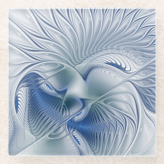 Dynamische Abstracte blauwe tinten Fractal Art Glazen Onderzetter (Voorkant)