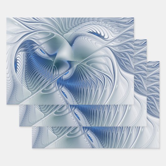 Dynamische Abstracte blauwe tinten Fractal Art Inpakpapier Vel (Set)