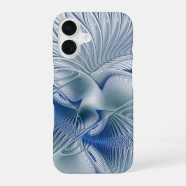 Dynamische Abstracte blauwe tinten Fractal Art iPhone 16 Hoesje