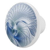 Dynamische Abstracte blauwe tinten Fractal Art Keramische Knop (Rechts)