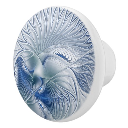 Dynamische Abstracte blauwe tinten Fractal Art Keramische Knop (Rechts)