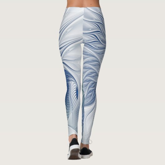 Dynamische Abstracte blauwe tinten Fractal Art Leggings (Achterkant)
