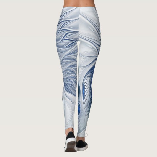 Dynamische Abstracte blauwe tinten Fractal Art Leggings (Achterkant)