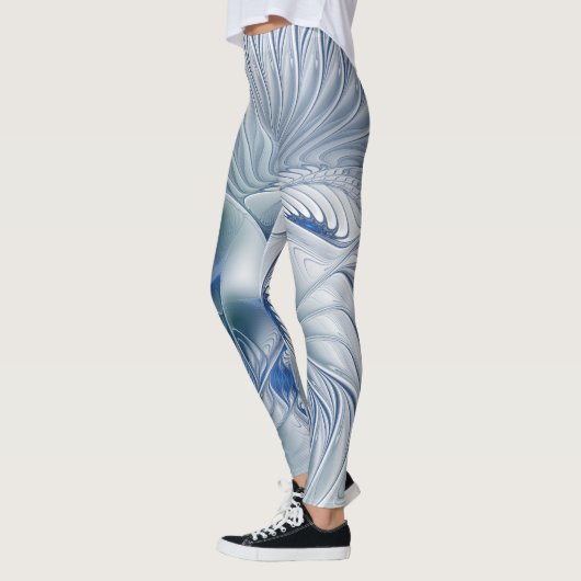 Dynamische Abstracte blauwe tinten Fractal Art Leggings (Links)