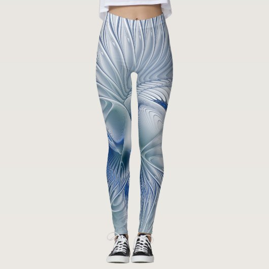 Dynamische Abstracte blauwe tinten Fractal Art Leggings (Voorkant)