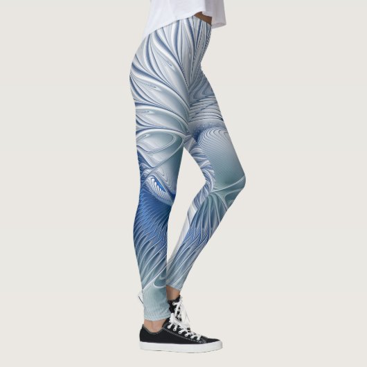 Dynamische Abstracte blauwe tinten Fractal Art Leggings (Rechts)
