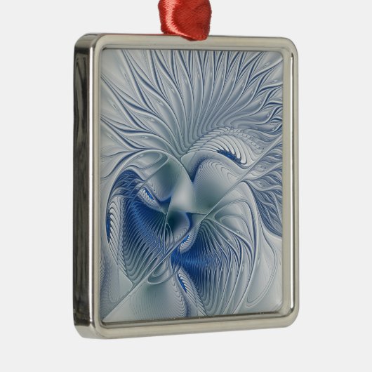 Dynamische Abstracte blauwe tinten Fractal Art Metalen Ornament (Rechts)