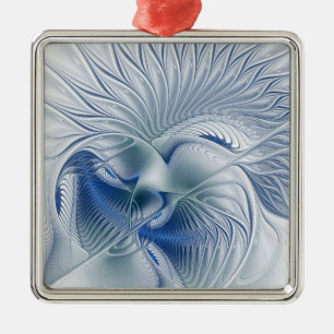 Dynamische Abstracte blauwe tinten Fractal Art Metalen Ornament