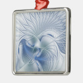 Dynamische Abstracte blauwe tinten Fractal Art Metalen Ornament (Links)