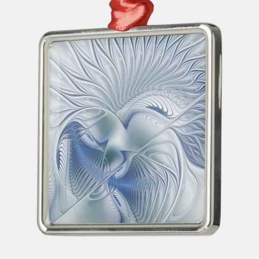 Dynamische Abstracte blauwe tinten Fractal Art Metalen Ornament (Links)