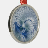 Dynamische Abstracte blauwe tinten Fractal Art Metalen Ornament (Rechts)