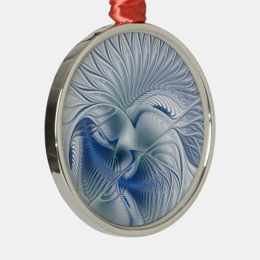 Dynamische Abstracte blauwe tinten Fractal Art Metalen Ornament (Rechts)