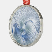 Dynamische Abstracte blauwe tinten Fractal Art Metalen Ornament (Links)