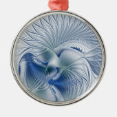 Dynamische Abstracte blauwe tinten Fractal Art Metalen Ornament (Voorkant)