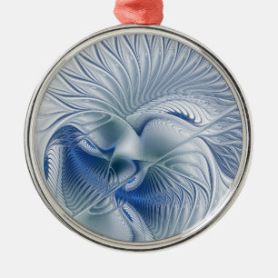 Dynamische Abstracte blauwe tinten Fractal Art Metalen Ornament