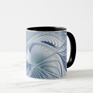 Dynamische Abstracte blauwe tinten Fractal Art Mok