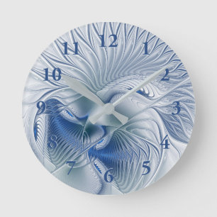 Dynamische Abstracte blauwe tinten Fractal Art Ronde Klok