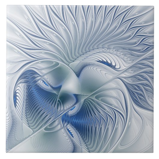 Dynamische Abstracte blauwe tinten Fractal Art Tegeltje (Voorkant)