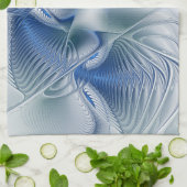 Dynamische Abstracte blauwe tinten Fractal Art Theedoek (Gevouwen)