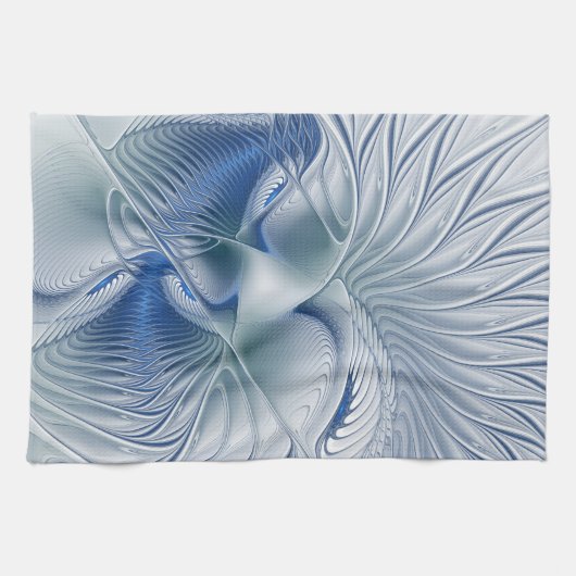 Dynamische Abstracte blauwe tinten Fractal Art Theedoek (Horizontaal)