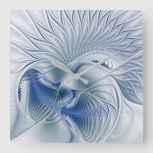 Dynamische Abstracte blauwe tinten Fractal Art Vierkante Klok (Voorkant)
